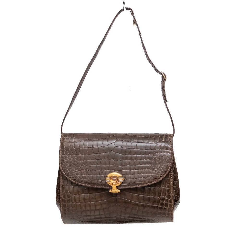 Vintage Gucci Brown Crocodile Leather Shoulder Bag – Oval Cabochon Clasp